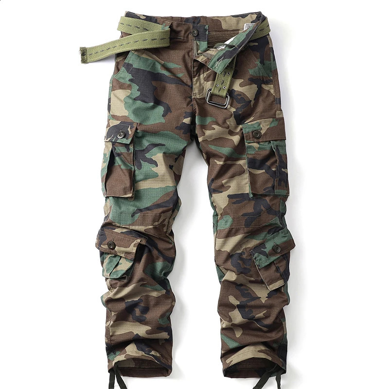 AKARMY camouflage multi flap pocket mens straight leg cargo pants loose casual outdoor work without straps 250319