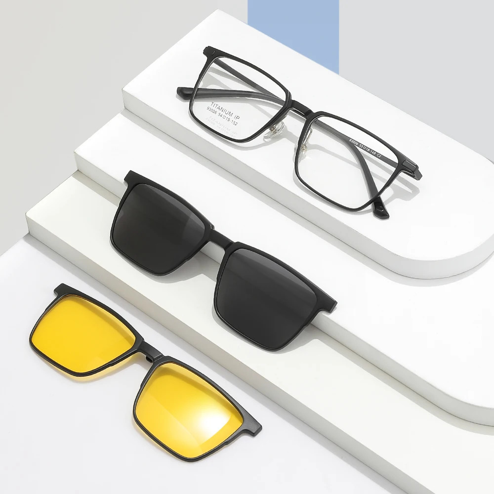 3 In 1 Pure Full Rim Square Men Glasses Frame With Polarized Clip On Sunglasses And Night Vision Women Eyewear 93006 250228