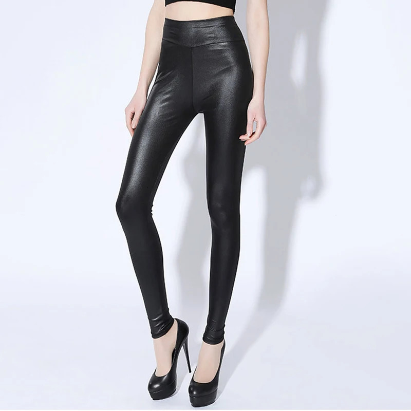 Women High Elastic Stretch Pencil Pants Autumn Winter Plush PU Leather Pants Female Sexy Waterproof Skinny Tight Trouser 250320