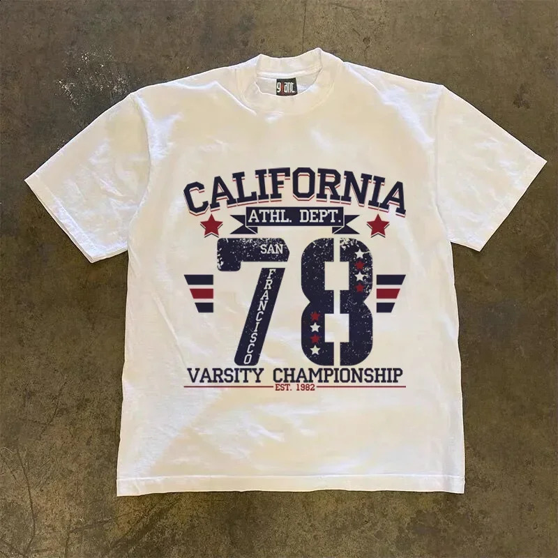 Vintage Number Printed T-Shirt for Men Cotton Casual O-Neck Short Sleeve Womens Streetwear Oversize Vacation style Tees Tops 250317