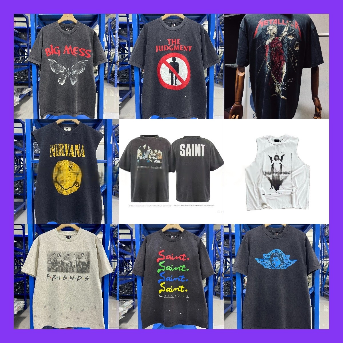 SAINT MICHAEL Designer T Shirt Men American fashion new vintage make old graffiti loose short sleeve clothes