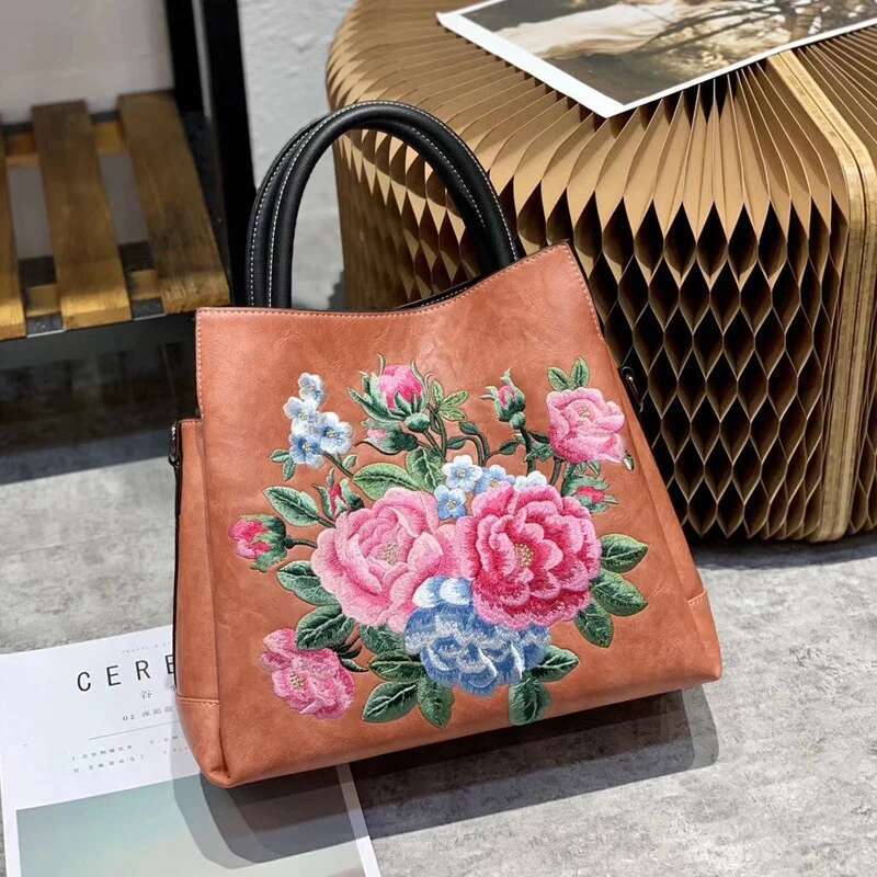 MOTAORA 2025 New Chinese Style Embroidered Women's Handbag PU Leather Shoulder Bag Emed Crossbody Purse For Ladies
