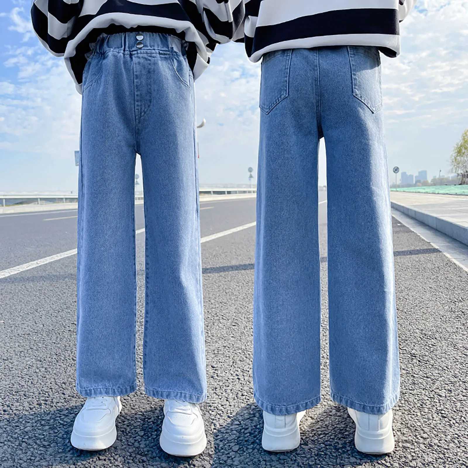 Loose Wide Leg Jeans Pants Baby Pants Girl Big Kids Summer Drawstring Jeans Daily Wearing Thin Casual Pants Denim ClothesT250326
