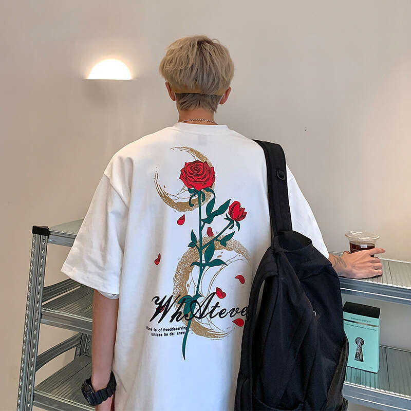2025 Summer New Colorful Butterfly Trendy Brand Round Neck Short sleeved T-shirt for Men, Loose and Versatile Printed Pure Cotton Top