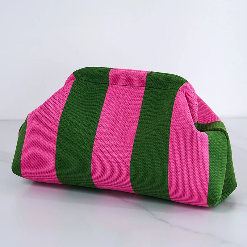 Summer beach clutch bag womens crocheted handbag wallet knitted garbage pleated cute cloud leisure color lock 250317