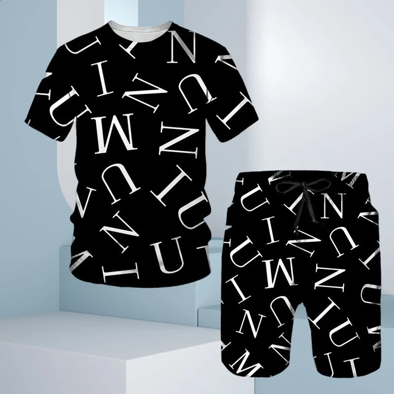 3D printed summer mens sportswear oversized Tshirt street wear short sleeved set 250319e