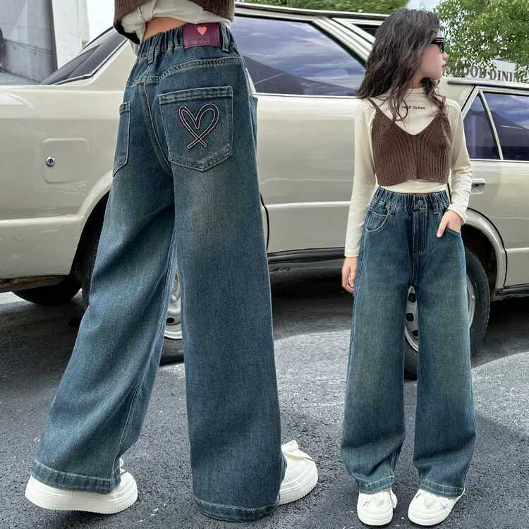 Girls wide leg jeans 6 8 9 10 12 14 Years Spring and Autumn loose retro straight pants fashion for teenagers and children TrouserT250326