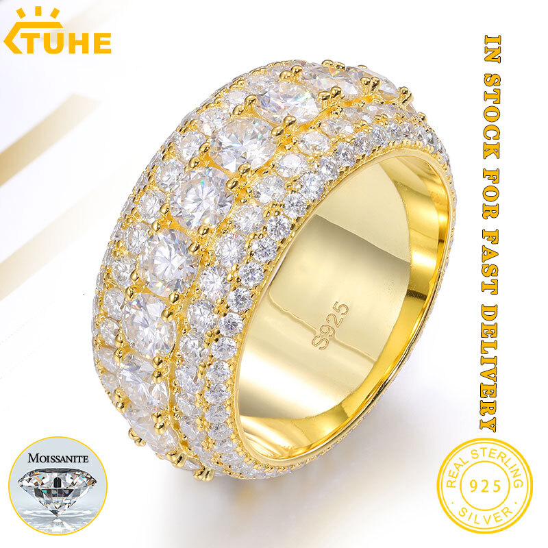TUHE Fine Jewelry Unisex Rings Moissanite VVS1 With Certificate For Men Hip Hop Pave Setting S925 Silver Rings Hip Hop Jewelry