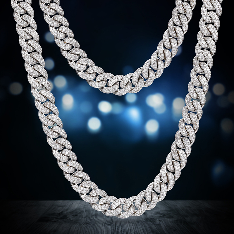TU HE High Quality Unisex Hip Hop 14MM-23mm Cuban Chain Necklace Moissanite 925 Silver For Men Hip Hop Jewelry