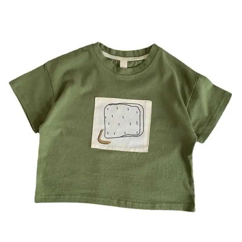 Childrens Short sleeved T-shirt 2025 Summer New Cotton Baby Boys and Girls Casual Patch Youth Loose Casual Top Childrens ClothingT250320