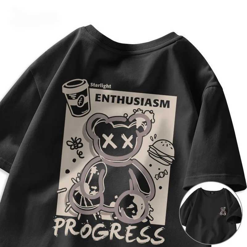 Graffiti Street Bear Retro Large Short Sleeved T-shirtT250320