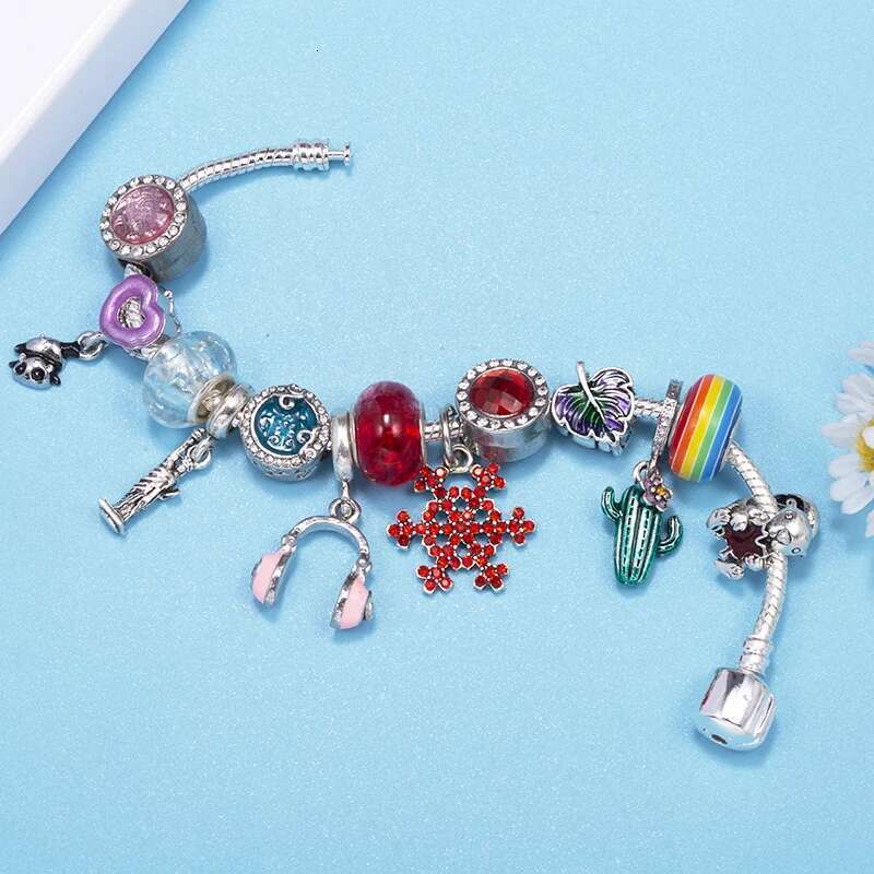 Headset Cactus Pendant Charm Bracelets Fits Leaf Beads Bracelet Bangles For Women Men Kids Bijoux Pulseras Jewelry Gift