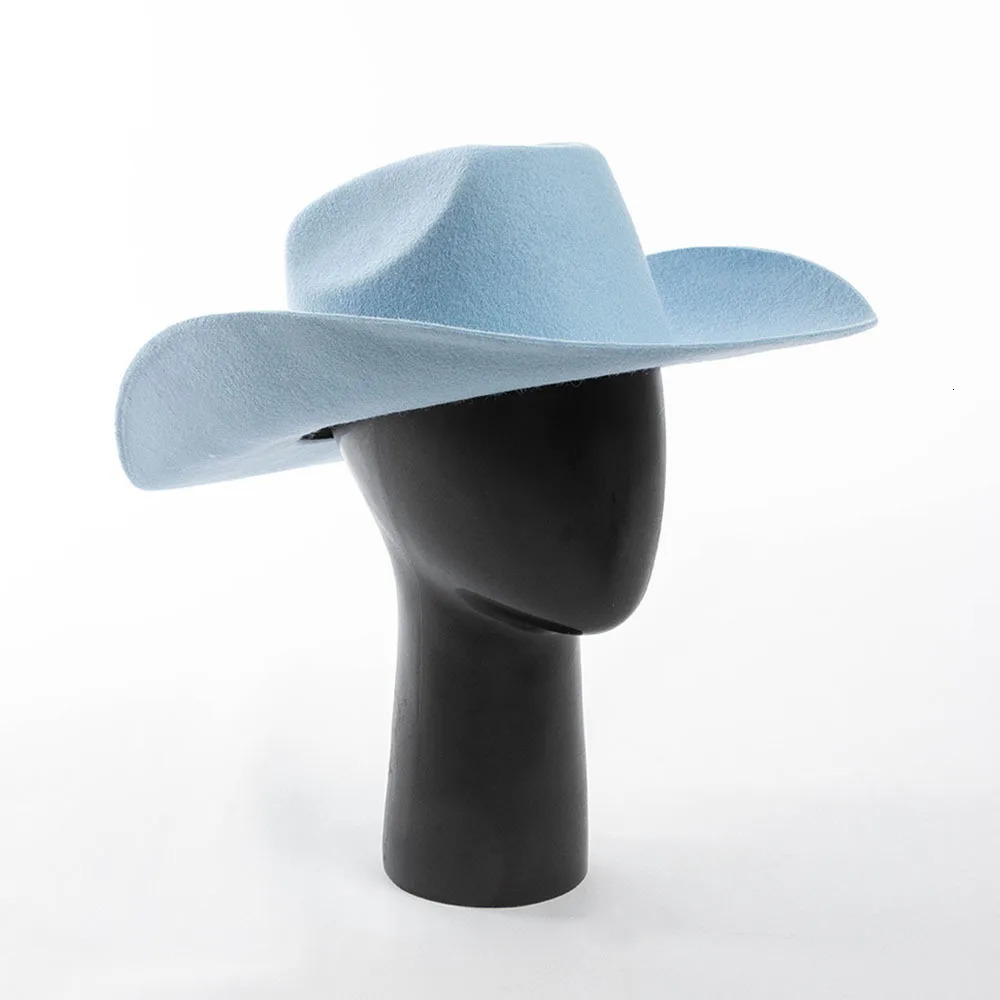 100% Wool Western Cowboy Hat Women Men Autumn Winter Casual Felt Cowgirl Hat Outdoor Sunshade Warm Concave Shape Fedoras Top Hat 250320