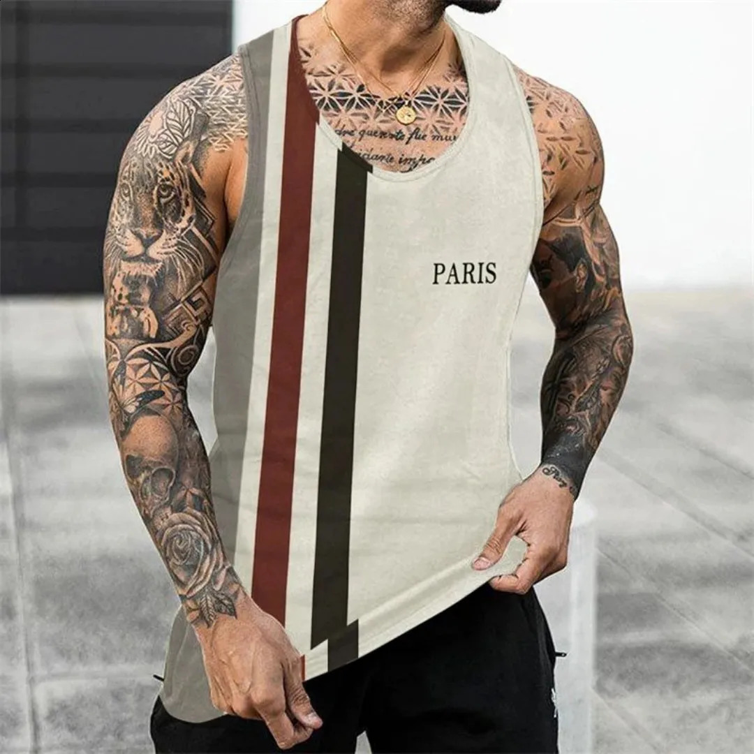 Summer 2025 Tank Top Comfortable 3D Printed Fashion Casual Cream Mens Panther Pajamas 250319