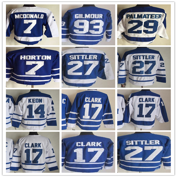 Throwback Ice Hockey Jerseys Wendel Clark Doug Gilmour Mike Palmateer Darryl Lanny McDonald Sittler Dave Keon Tim Horton Johnny Bower Mats Sundin Man Blue White