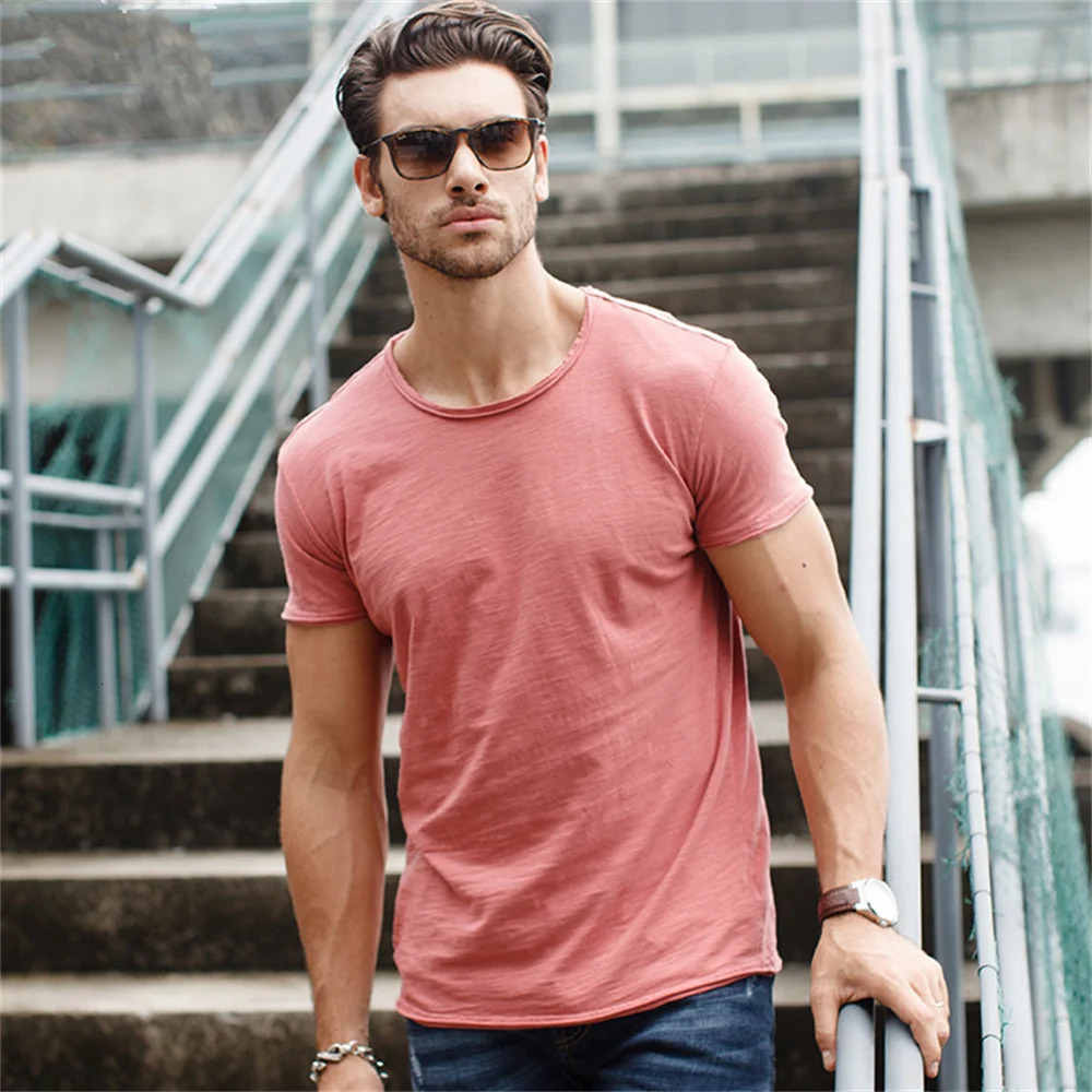 100 pure cotton mens Tshirt casual soft fitness summer thin home clothing Oneck short sleeved solid color 250320