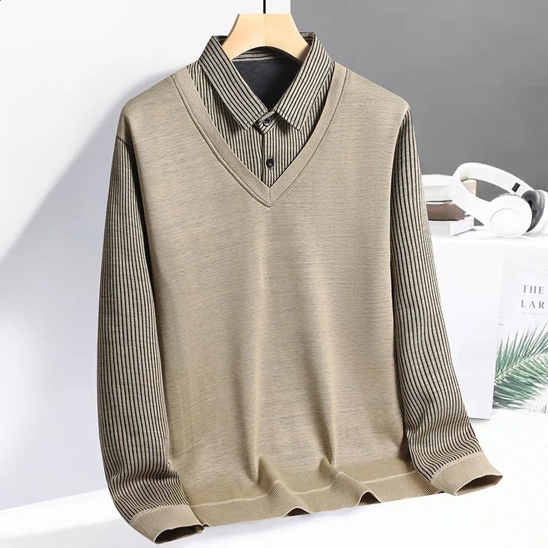 Mens polo shirt spring and autumn twopiece floral mens clothing collar business casual Tshirt 250318