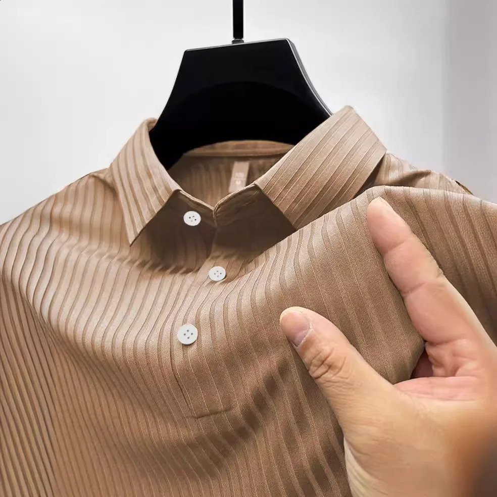 Summer mens fashion casual POLO shirt collar striped mens trend comfortable sports polo shirt top 250319