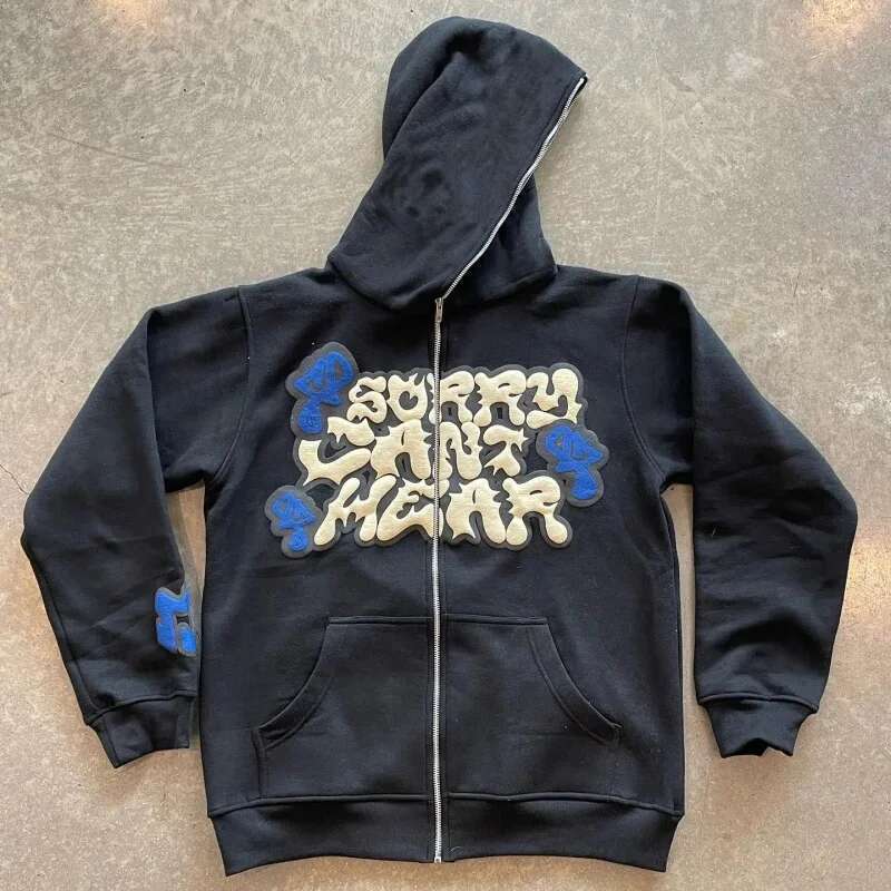 Retro American Y2K Star and Letter Printed Zipper Hooded Sweat for Women/Men, Spring-Autumn Section, Fashionable Lazy Street Cardigan Jacket