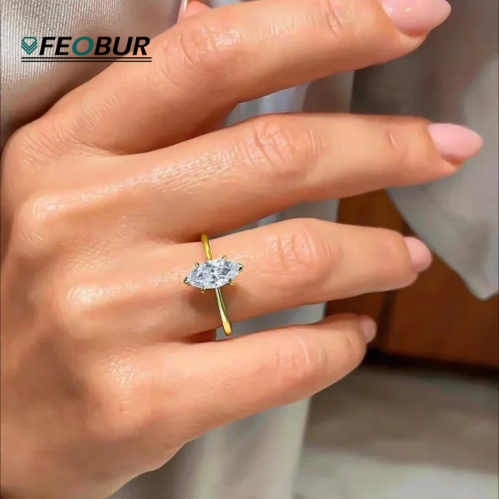 18k Plated 1CT D Color Marquise Cut Moissanite Solitaire Ring with GRA Certificate 925 Sterling Silver Engagement Band for Women