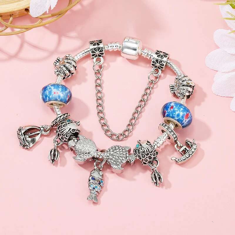 Silver Color Ocean Series Fish Freey Pendant Charm Bracelet With 16cm-21cm Chain Bracelets For Women Jewelry Gift Dropshipping