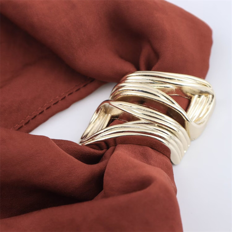 2025 Spring/Summer New Women's Clothing Style Slimming Gold Inlay Pendant Collar Midi Dress Solid Color Backless Decoration