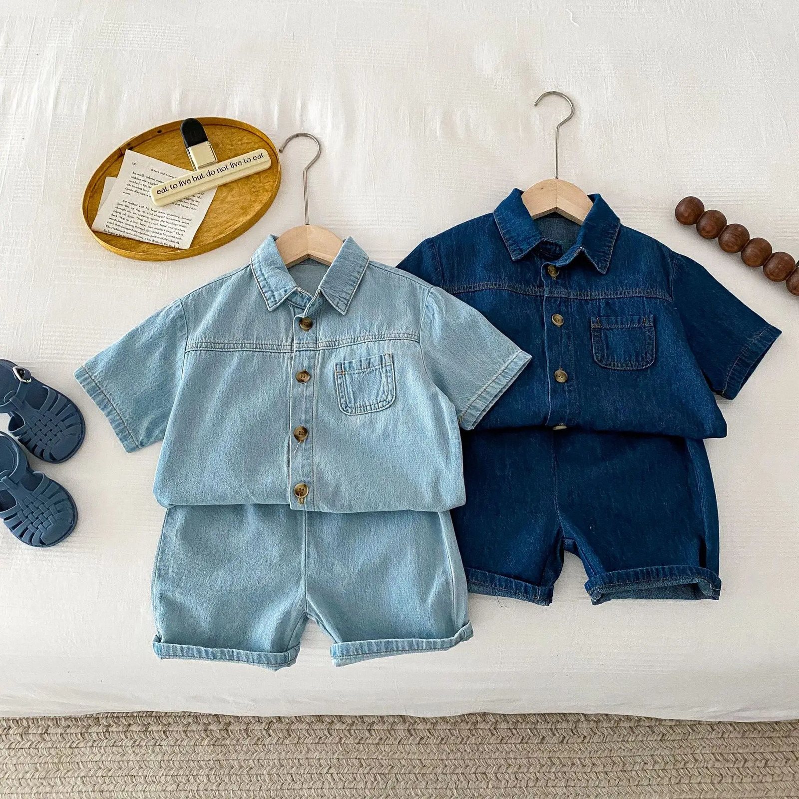 Milan Kerr childrens clothing set denim girls shirt and shorts 2piece boys 250319