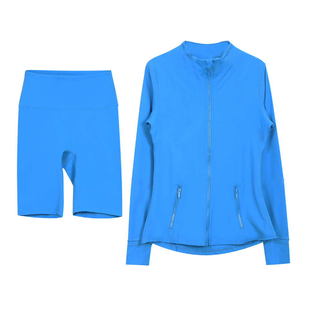 2pcs Set Designer Yoga Jacket and Shorts Workout Activewear Women Elastic Waist Quick Dry Zip Up Sweatshirt Fitness Sports Bra Running Gym Clothes