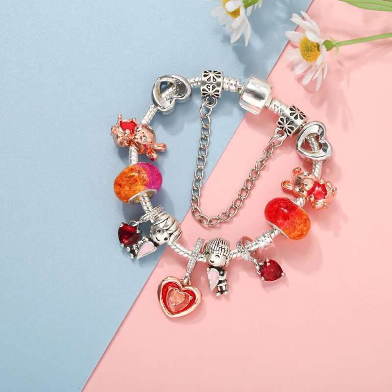 Silver Plated Charm Bracelet With Boy Girl Beads Bracelets Bangle For Women Men Valentine's Day DIY Jewelry Special Offer