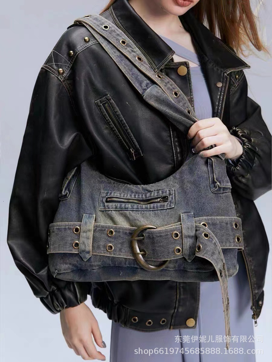 Washed Denim With A High-End Texture And Niche Design, Large Capacity Crossbody Bag, Women's Bag