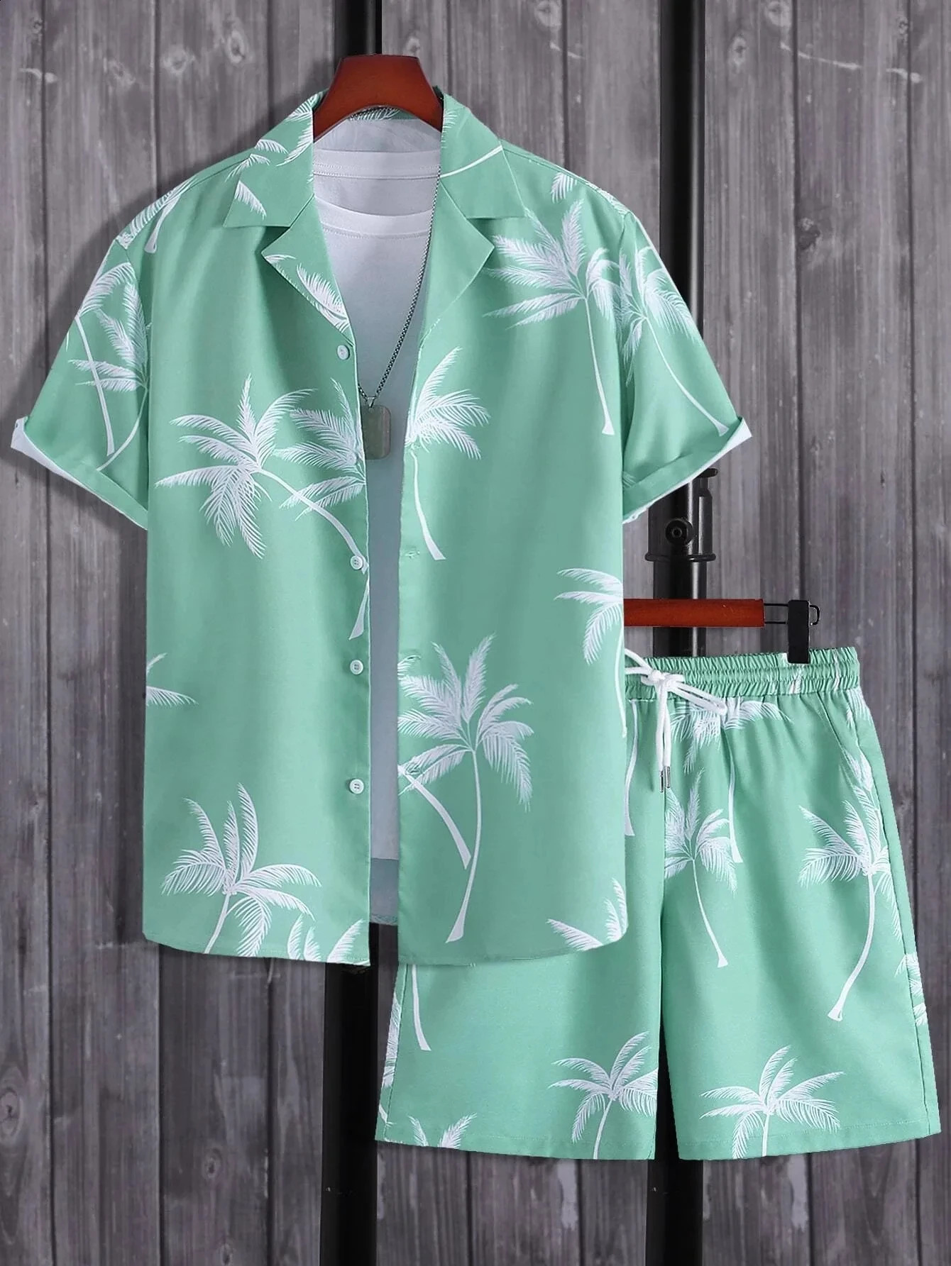 Mens Shirt Sets 3d Print Beach Coconut Tree Plaid Lapel Short Sleeve Casual Shirt Beach Shorts Summer Streetwear Hawaiian Suits 250319