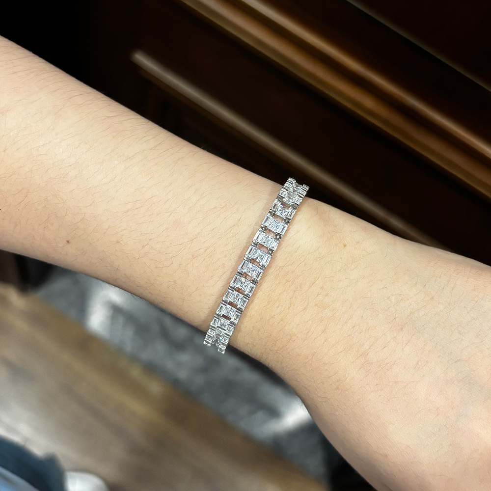 FEOBUR 6.5mm Baguette Tennis Bracelets S925 Sterling Silver High Carbon Diamond Bracelet for Women Men Original Fine Jewelry