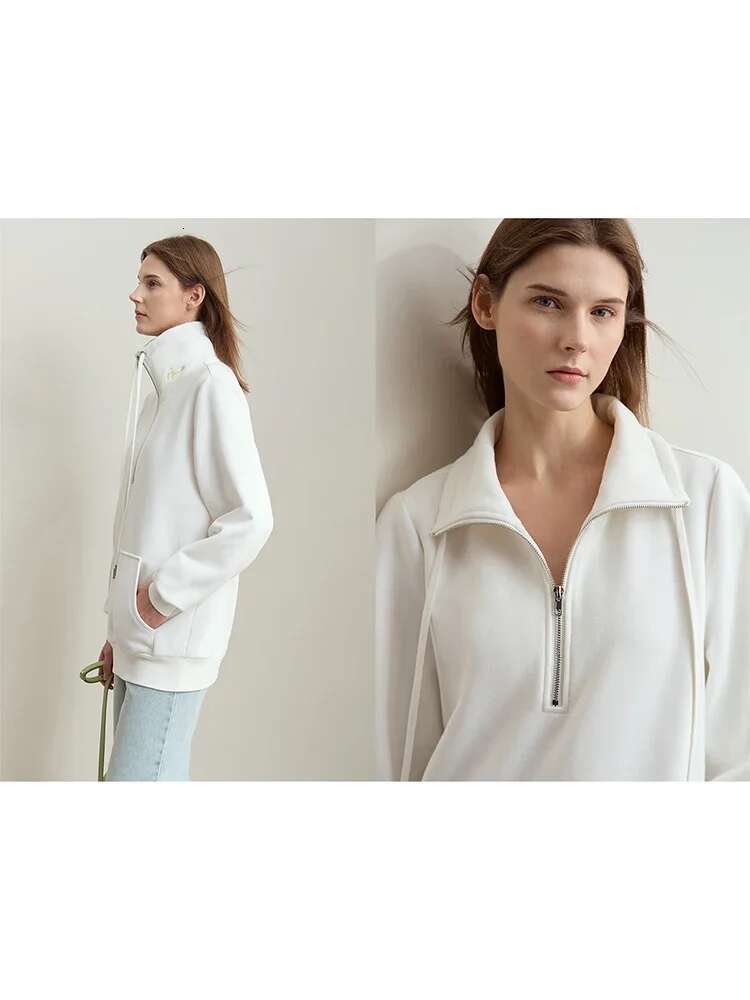 AMII Minimalism Women's Turtleneck Sweatshirts Drawstring Zipper Letter Embroidery 2024 Winter Commuter Fleece Hoodies 12444129
