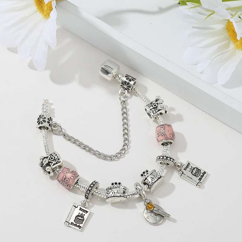 2024 Trend Birthday Cake Pendant Women's Charm Bracelet With Silver Color Bracelets For Women Kids Birthday Gift Special Offer