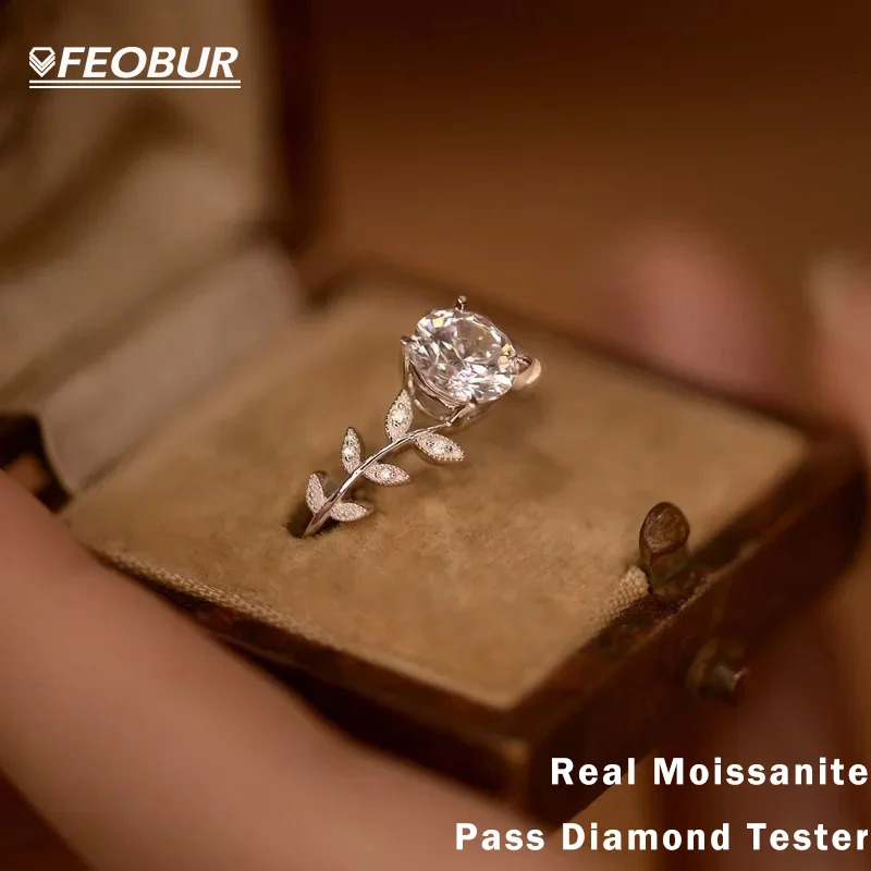 FEOBUR 1CT Moissanite Diamond Engagement Rings for Women 925 Sterling Silver Lab Diamond Wedding Ring with GRA Certificate
