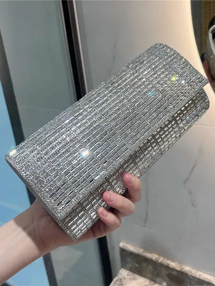 Fashion Shiny Evening Clutch For Women's Wedding Party Banquet Female Crystal Day Long Purse Chain Dia Shoulder Bag 2025