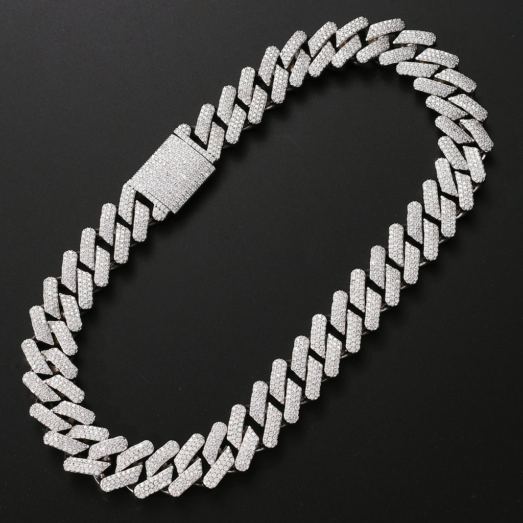 14mm Two Tone Vvs Necklace Sterg Sier Hip Hop Jewelry Moissanite Dia Cuban k Chain