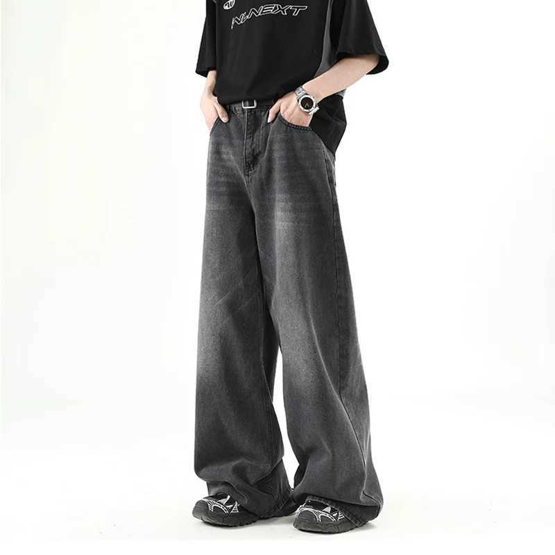 Mens denim pants old blue washed mens jeans straight jeans casual mens clothing loose wide legs Trousers new fashion Korean street denimT250319
