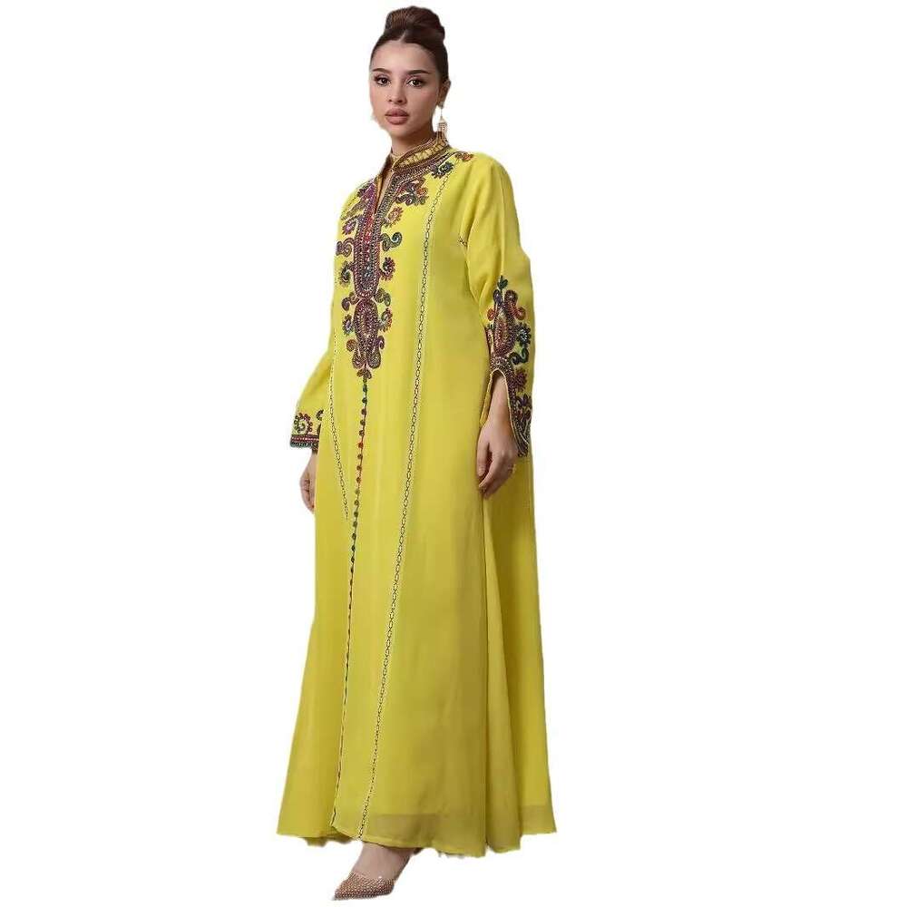 4069 Muslim Robe Heavy Duty Rope Embroidery Craft Casual Dress Women's Wear
