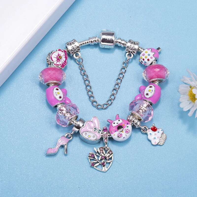 New Fashion Pink Donuts Beads Charm Bracelets Fits DIY Brand Bracelets Bangles For Women Girl Kids Bijoux Pulseras Jewelry Gift