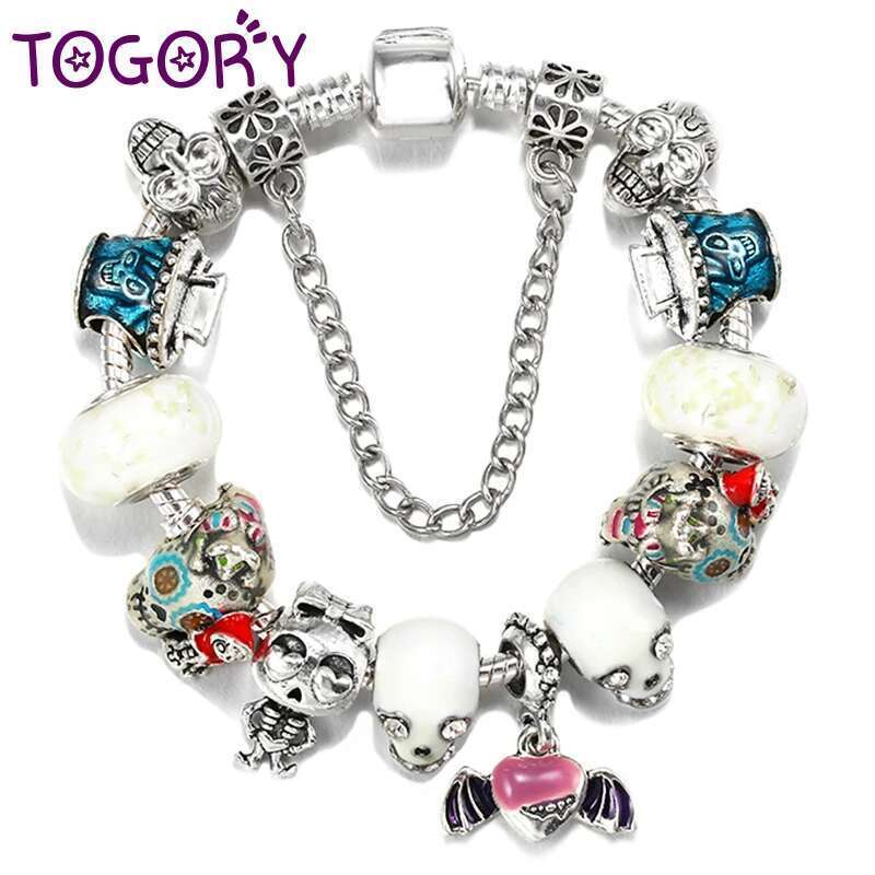High-Quality Skull Head Charm Bracelet With DIY Fashion Bracelets Bangles For Women Kids Men Jewelry Gift Dropshipping Wholesale