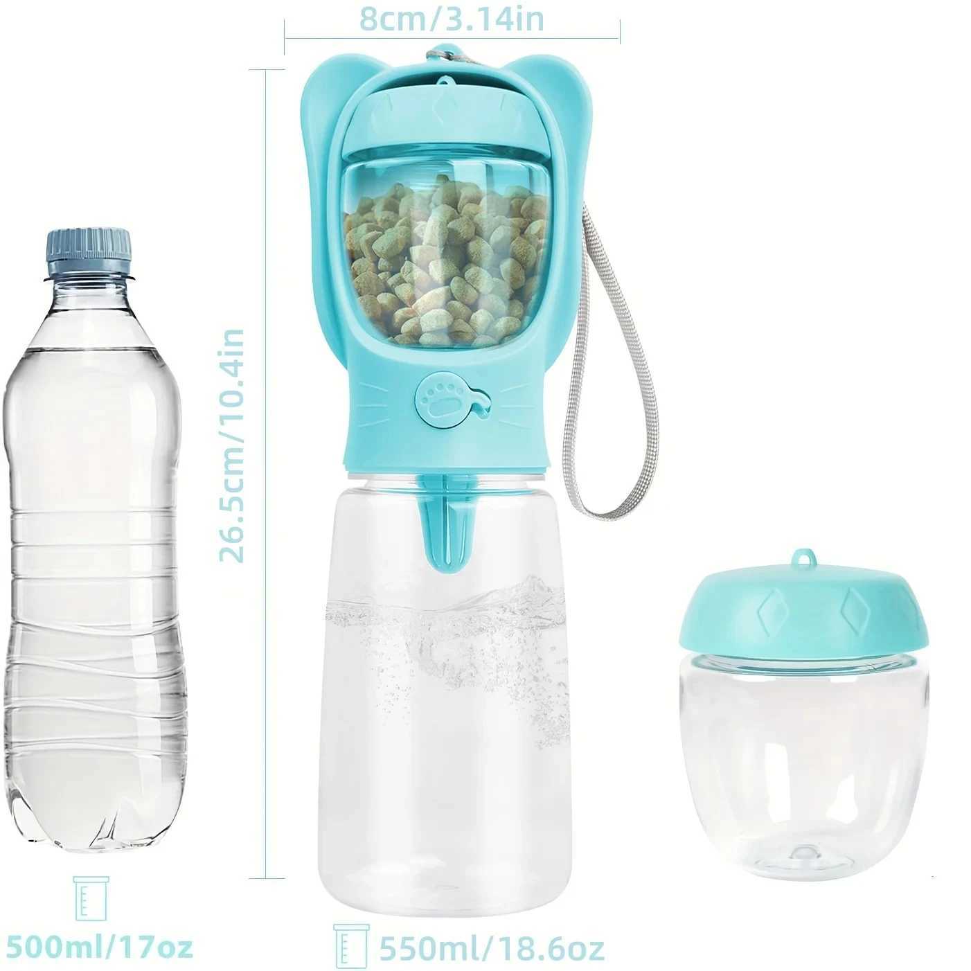 2-in-1 portable kettle with detachable dog food container leak proof outdoor pet cat dog water bottle Y250319