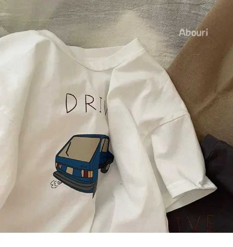100% pure cotton half sleeved T-shirt for boys and children 2024 summer unisex baby clothing sports and casual T-shirt cartoon car fashion zipper shir