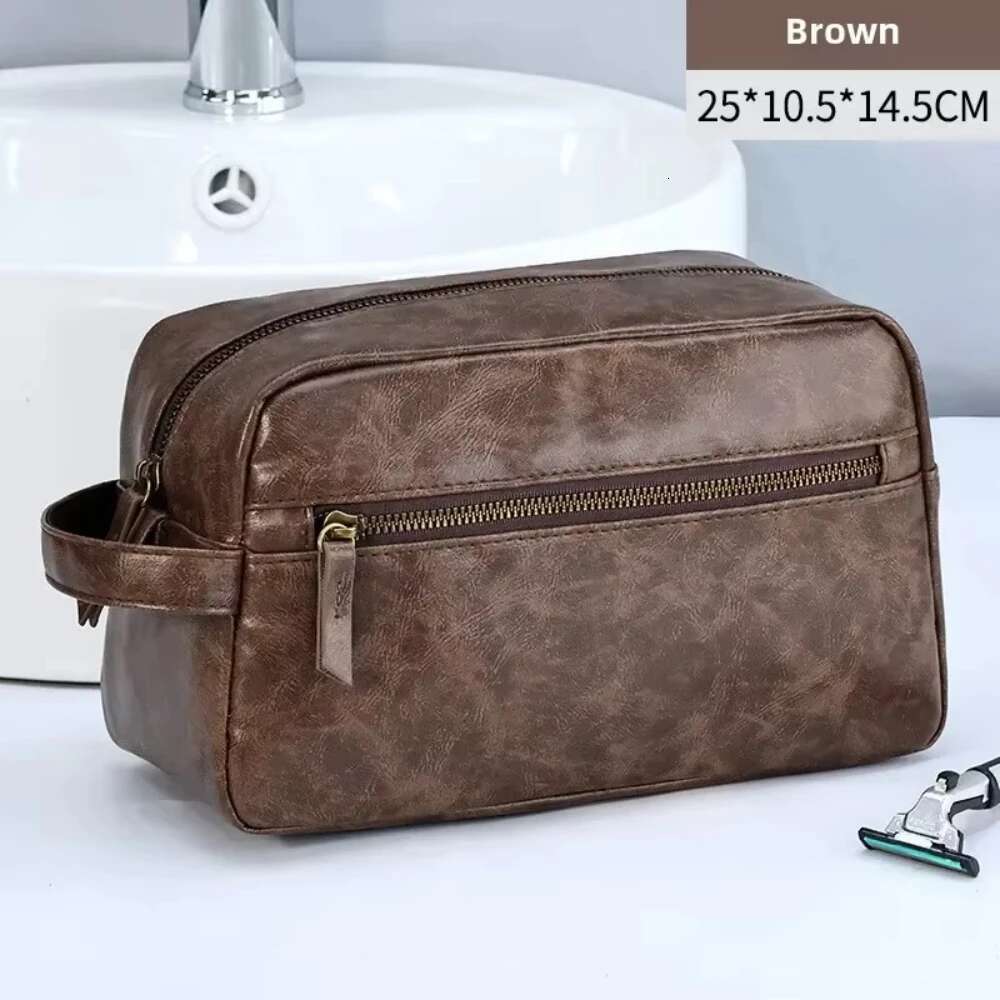 Men Business Travel Wash Toiletry Waterproof PU Leather Bathroom Shaving Tools Organizer Women Makeup Pouch Cosmetic Bag