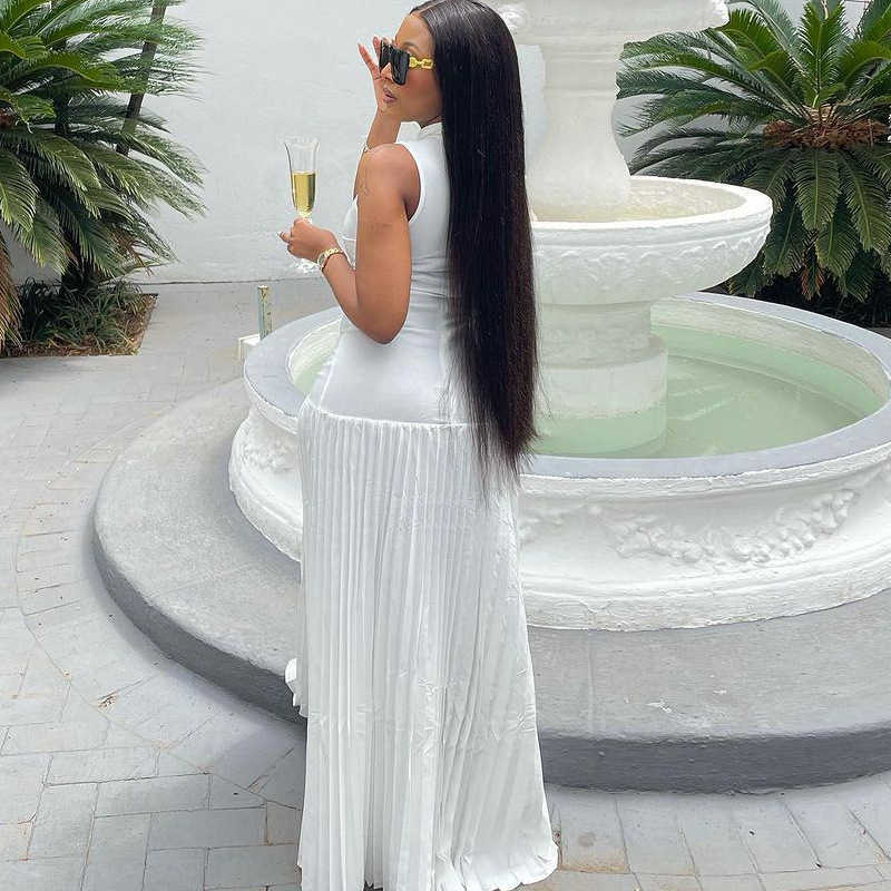 Women's new niche design slim fit pleated long skirt women's fashion dress 250315