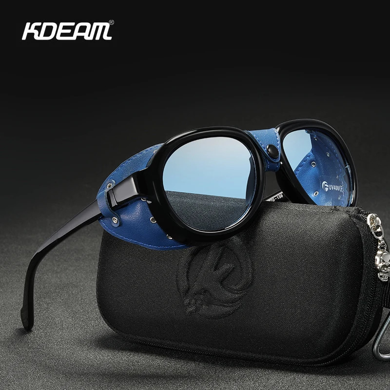 KDEAM Steampunk Pilot Sunglasses Men and Women Soft Leather Shield Glasses UV400 Protection KD2095 250318