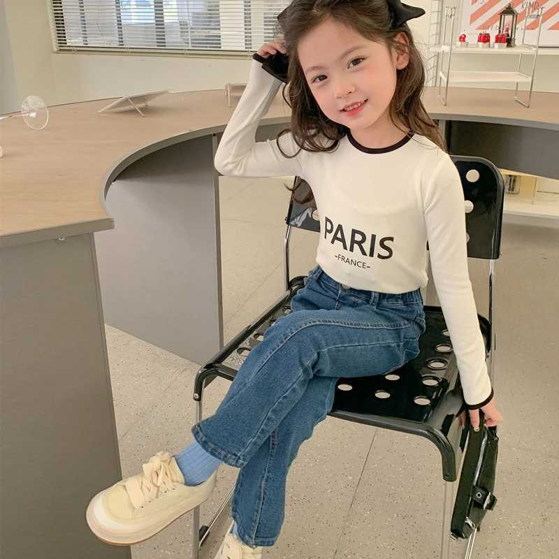 Girls Elastic Slim Fit Denim Pants 2024 Autumn Korean Version Washed Soft Denim Fashionable Bell Bottom Pants for ChildrenT2502320