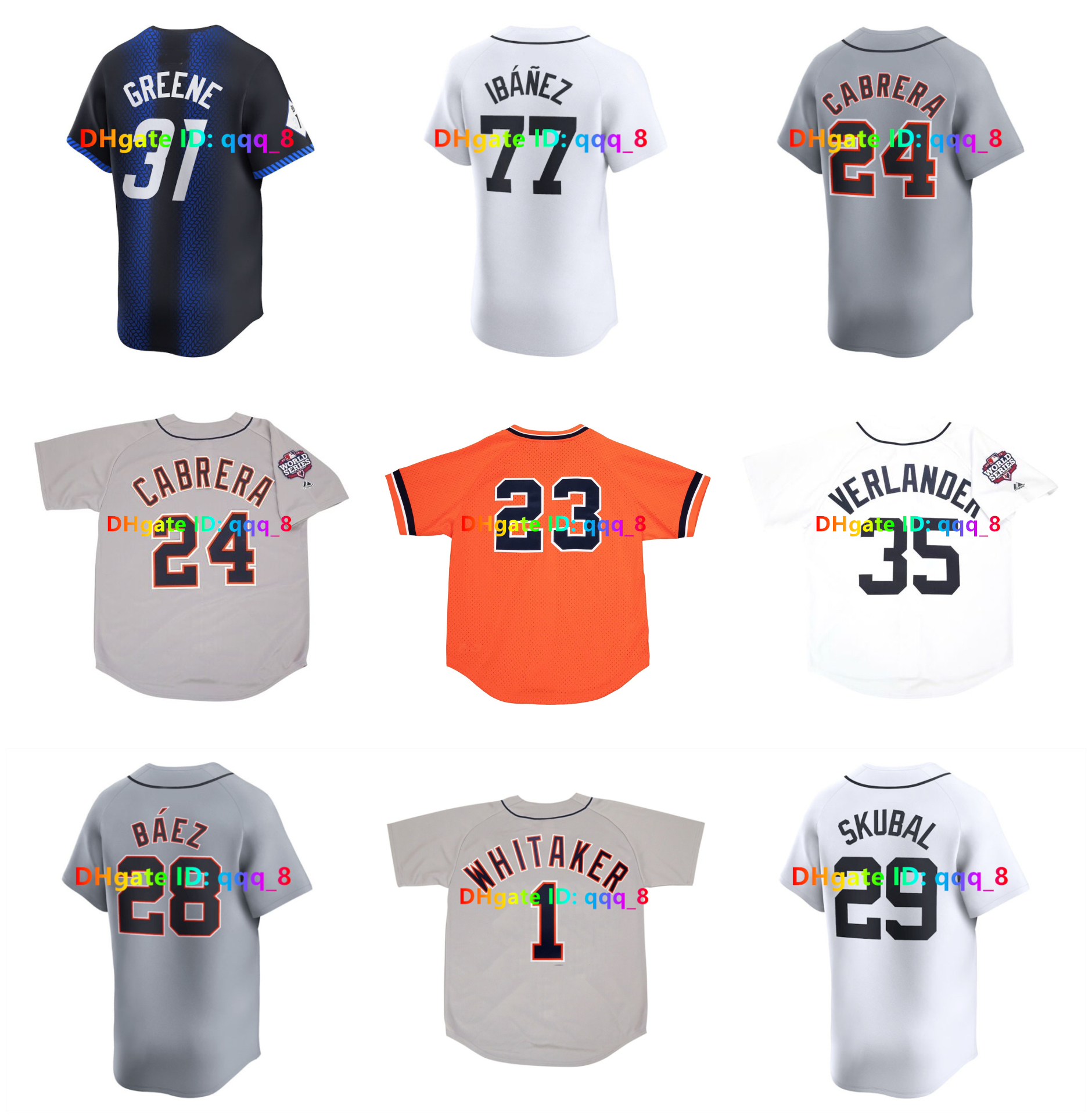 Tarik Skubal DET Tigers Baseball Jersey Riley Greene Miguel Cabrera Keith Kerry Carpenter Parker Meadows Lou Whitaker Kirk Gibson Justin Verlander Torres Size S-4XL