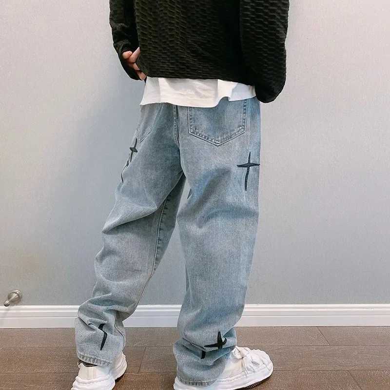 2024 new mens star printed jeans Y2K clothing hip-hop bag wide leg pants straight goods Trouser Pantalon HommeT250319