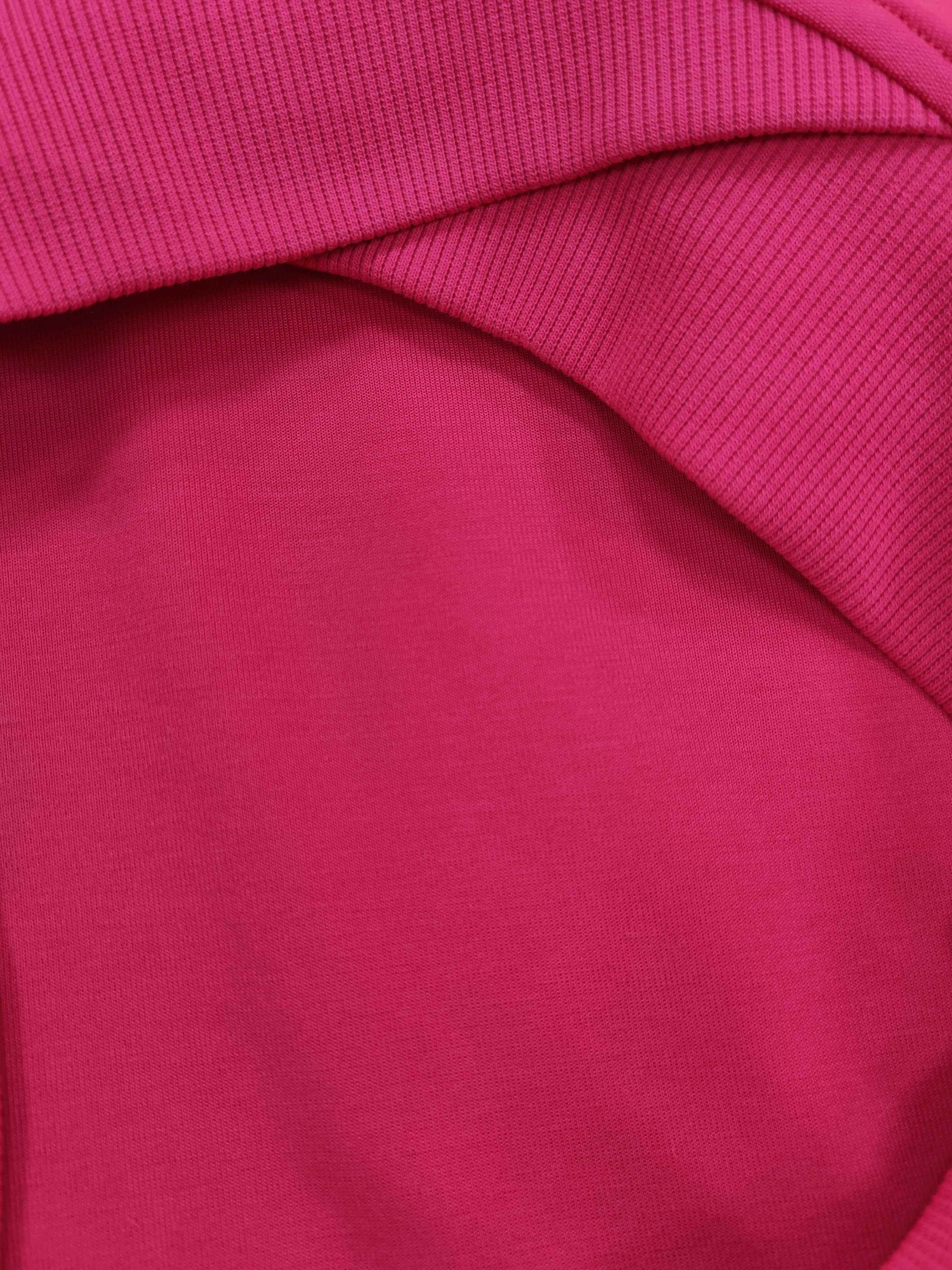 Women's Pink Sports Hoodie Activewear Drawstring Hooded Top Casual Loose Fit Athleisure Clothes Outdoor Running Sweatshirt with X-ribbed Hem